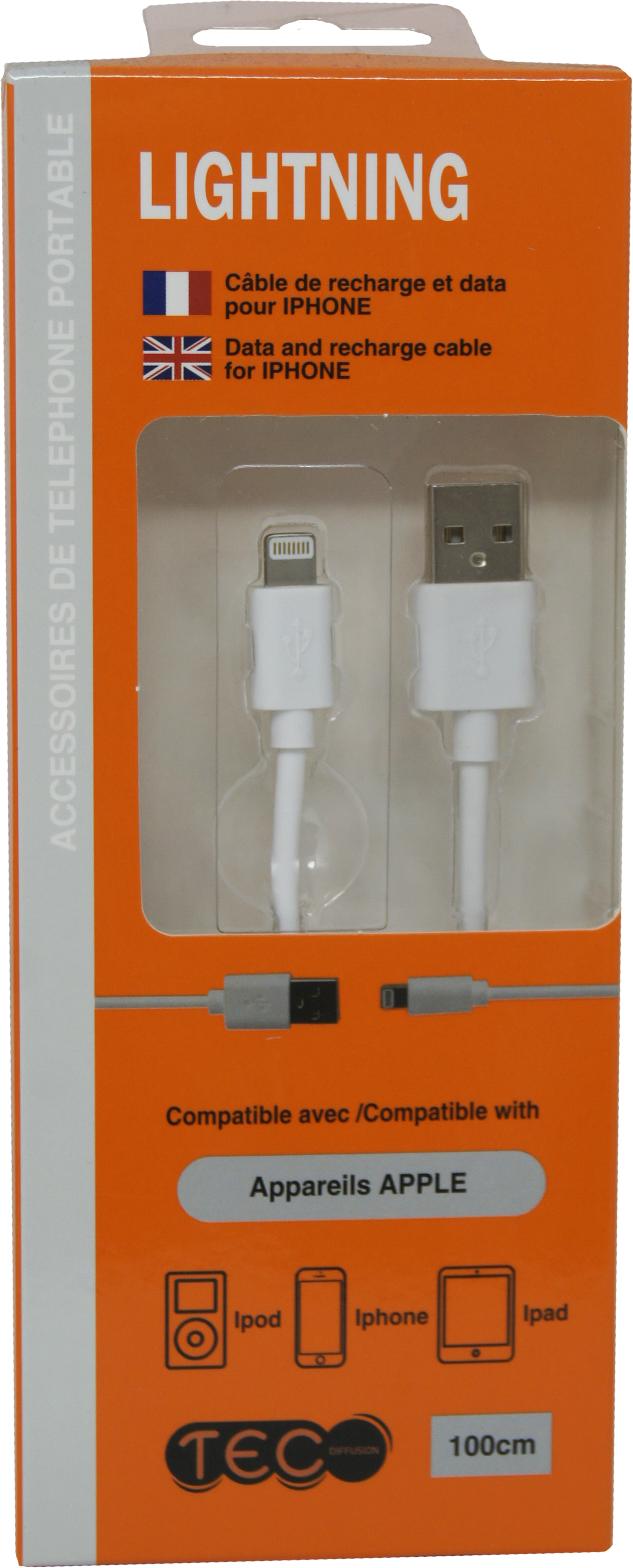 Cable IPhone 6A charge rapide : 1 m BLANC – iremaxmaroc