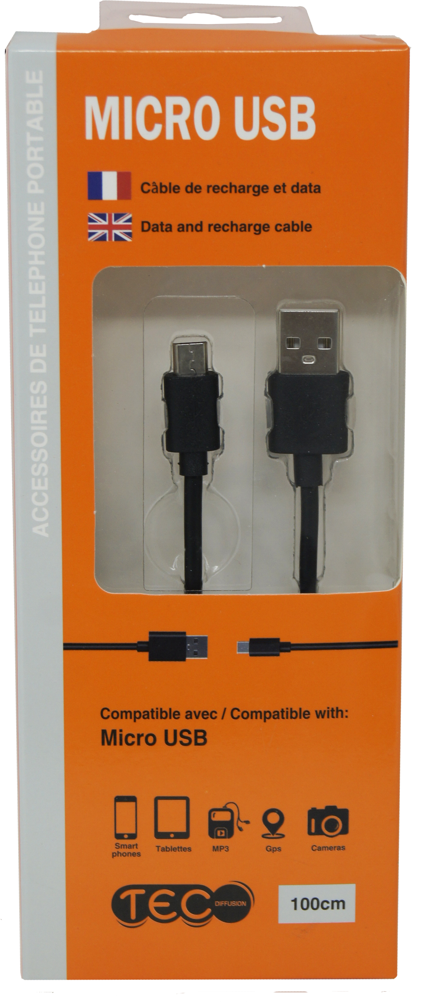 CABLE MICRO USB NOIR 1M TEC