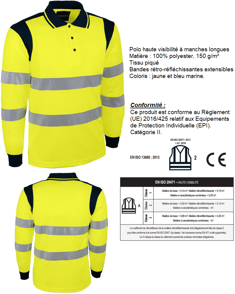 POLO HV JAUNE MANCHE LONGUE TAILLE XL