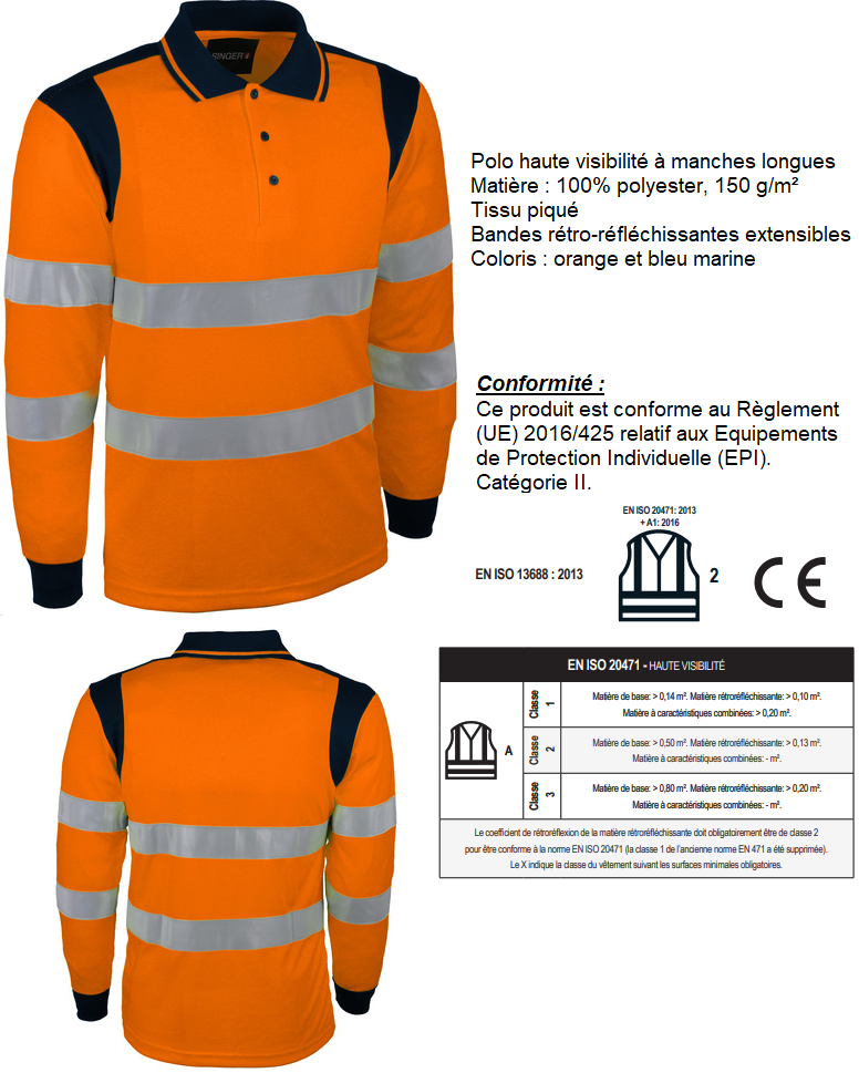 POLO HV ORANGE MANCHE LONGUE TAILLE M