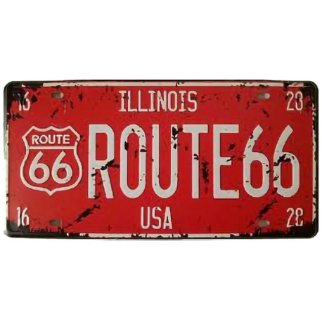 PLAQUE VINTAGE GM ROUTE 66 ROUGE 20X10CM