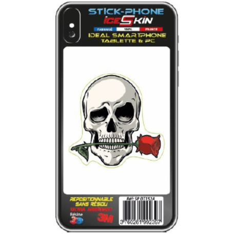 STICK PHONE 3D TETE DE MORT + ROSE