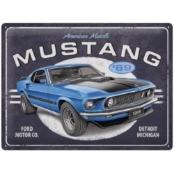 ENSEIGNE METAL 30x40 FORD MUSTANG 1969 MACH1 BLUE