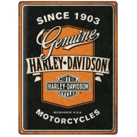 ENSEIGNE METAL 30x40 HARLEY DAVIDSON GENUINE MOTORCYCLES RIBBON