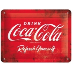 ENSEIGNE METAL 15x20 COCA-COLA 1960 RED-WHITE LOGO REFRESHING