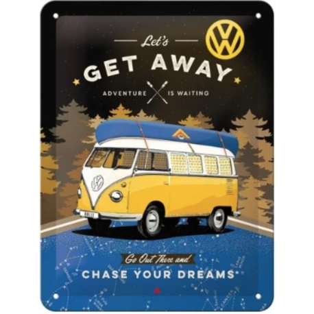 ENSEIGNE METAL 15x20 VW BULLI LETS GET AWAY NIGHT