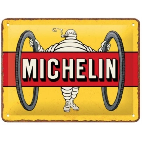 ENSEIGNE METAL 15x20 MICHELIN TYRES BIBENDUM YELLOW