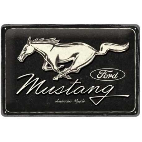 ENSEIGNE METAL 20x30 FORD MUSTANG HORSE LOGO BLACK