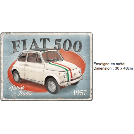 ENSEIGNE METAL 30X40 FIAT 500 - TURIN ITALIA