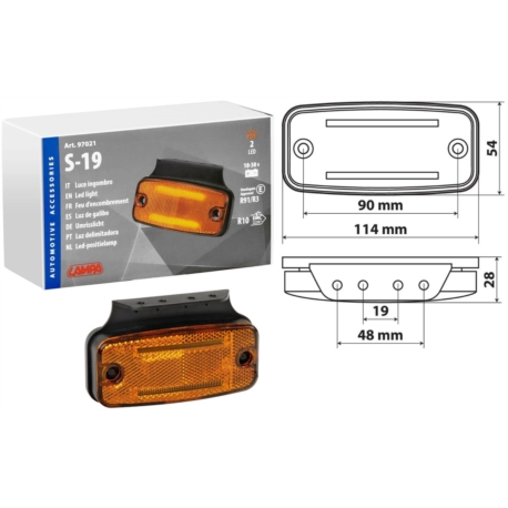 FEU DE GABARIT AVEC REFLECTEUR ET SUPPORT 2 LED 12/24V ORANGE
