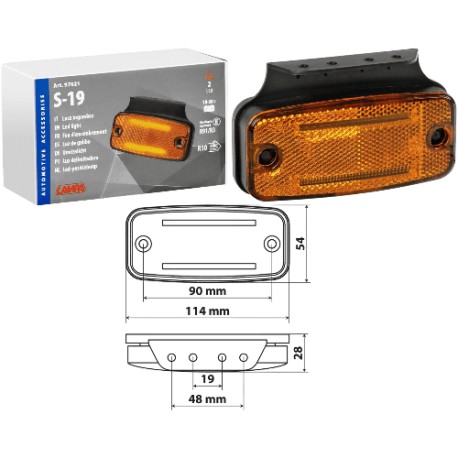 FEU DE GABARIT AVEC REFLECTEUR ET SUPPORT 2 LED 12/24V ORANGE