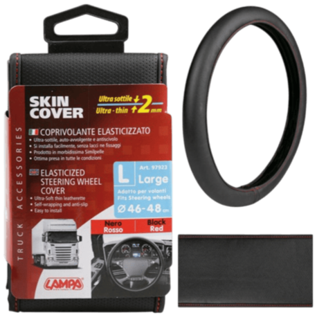 COUVRE VOLANT ELASTIQUE NOIR/ROUGE L 46/48CM
