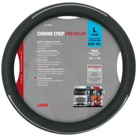 COUVRE VOLANT CHROME STRIP PREMIUM L 46/48CM