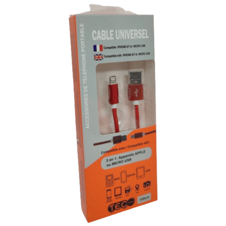 CABLE POUR IPHONE 6/7 ET MICRO USB 150CM TEC